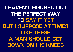 I HAVEN'T FIGURED OUT
THE PERFECT WAY
TO SAY IT YET
BUT I SUPPOSE AT TIMES
LIKE THESE
A MAN SHOULD GET
DOWN ON HIS KNEES