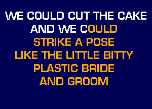 WE COULD BUT THE CAKE
AND WE COULD
STRIKE A POSE
LIKE THE LITTLE BITI'Y
PLASTIC BRIDE
AND GROOM