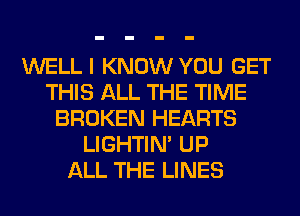 WELL I KNOW YOU GET
THIS ALL THE TIME
BROKEN HEARTS
LIGHTIN' UP
ALL THE LINES