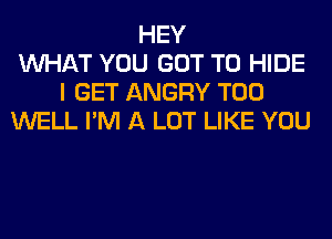 HEY
WHAT YOU GOT TO HIDE
I GET ANGRY T00
WELL I'M A LOT LIKE YOU