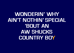 WONDERIN WHY
AINT NOTHIN' SPECIAL
'BOUT AN

AW SHUCKS
COUNTRY BOY