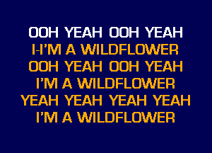 OOH YEAH OOH YEAH
l-I'IVI A WILDFLOWER
OOH YEAH OOH YEAH
I'M A WILDFLOWER
YEAH YEAH YEAH YEAH
I'M A WILDFLOWER