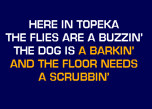 HERE IN TOPEKA
THE FLIES ARE A BUZZIN'
THE DOG IS A BARKIN'
AND THE FLOOR NEEDS
A SCRUBBIN'
