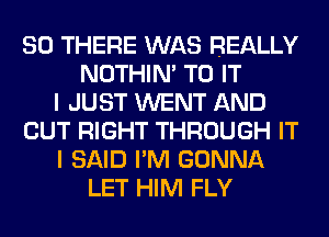 SO THERE WAS REALLY
NOTHIN' TO IT
I JUST WENT AND
OUT RIGHT THROUGH IT
I SAID I'M GONNA
LET HIM FLY