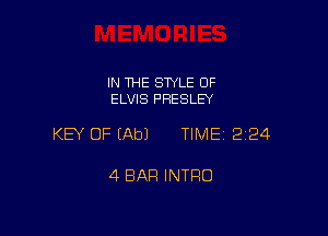 IN THE STYLE OF
ELVIS PRESLEY

KEY OF (Ab) TIME 224

4 BAR INTRO
