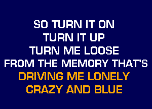 SO TURN IT ON
TURN IT UP

TURN ME LOOSE
FROM THE MEMORY THAT'S

DRIVING ME LONELY
CRAZY AND BLUE