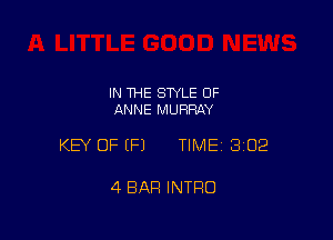 IN THE STYLE 0F
ANNE MURRAY

KEY OF (P) TIMEI 302

4 BAR INTRO
