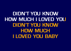 DIDN'T YOU KNOW
HOW MUCH I LOVED YOU
DIDN'T YOU KNOW
HOW MUCH
I LOVED YOU BABY