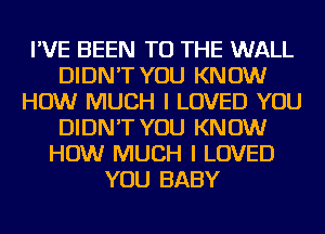 I'VE BEEN TO THE WALL
DIDN'T YOU KNOW
HOW MUCH I LOVED YOU
DIDN'T YOU KNOW
HOW MUCH I LOVED
YOU BABY