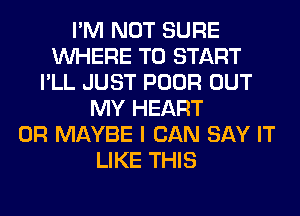 I'M NOT SURE
WHERE TO START
I'LL JUST POOR OUT
MY HEART
0R MAYBE I CAN SAY IT
LIKE THIS