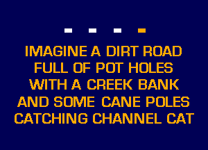 IMAGINE A DIRT ROAD
FULL OF POT HOLES
WITH A CREEK BANK
AND SOME CANE POLES
CATCHING CHANNEL CAT