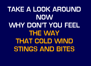 TAKE A LOOK AROUND
NOW
WHY DON'T YOU FEEL
THE WAY
THAT COLD WIND
STINGS AND BITES