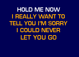 HOLD ME NOW
I REALLY WANT TO
TELL YOU I'M SORRY
I COULD NEVER

LET YOU GO