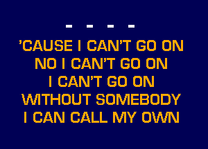 'CAUSE I CAN'T GO ON
NO I CAN'T GO ON
I CAN'T GO ON
INITHOUT SOMEBODY
I CAN CALL MY OWN