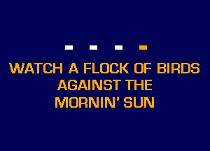 WATCH A FLOCK 0F BIRDS

AGAINST THE
MORNIN' SUN