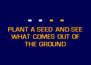 PLANT A SEED AND SEE
WHAT COMES OUT OF

THE GROUND