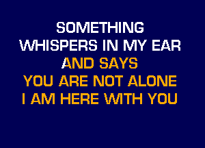SOMETHING
VVHISPERS IN MY EAR
AND SAYS
YOU ARE NOT ALONE
I AM HERE WITH YOU