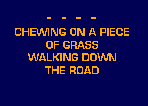CHEWING ON A PIECE
OF GRASS

WALKING DOWN
THE ROAD