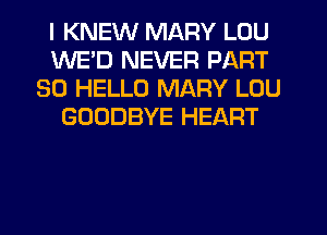 I KNEW MARY LOU
WE'D NEVER PART
30 HELLO MARY LOU
GOODBYE HEART