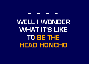 WELL I WONDER
WHAT ITS LIKE

TO BE THE
HEAD HUNCHO
