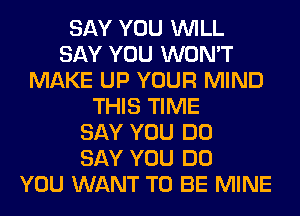 SAY YOU WILL
SAY YOU WON'T
MAKE UP YOUR MIND
THIS TIME
SAY YOU DO
SAY YOU DO
YOU WANT TO BE MINE