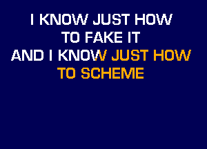 I KNOW JUST HOW
TO FAKE IT
AND I KNOW JUST HOW
TO SCHEME