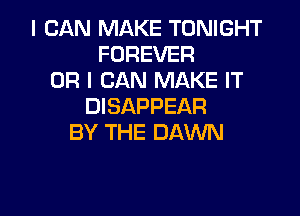 I CAN MAKE TONIGHT
FOREVER
OR I CAN MAKE IT
DISAPPEAR

BY THE DAWN