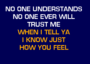 NO ONE UNDERSTANDS
NO ONE EVER WILL
TRUST ME
WHEN I TELL YA
I KNOW JUST
HOW YOU FEEL