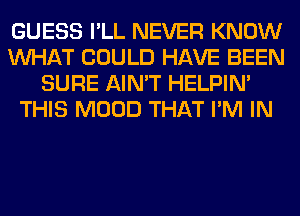 GUESS I'LL NEVER KNOW
WHAT COULD HAVE BEEN
SURE AIN'T HELPIN'
THIS MOOD THAT I'M IN