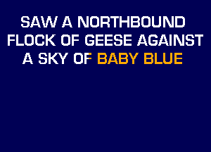 SAW A NORTHBOUND
FLOCK 0F GEESE AGAINST
A SKY 0F BABY BLUE