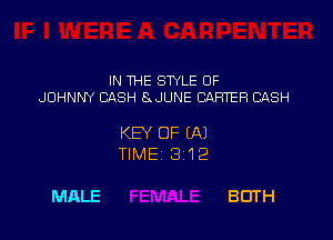 IN THE STYLE 0F
JOHNNY CASH SuJUNE CARTER CASH

KEY OF (A)
TIME 312