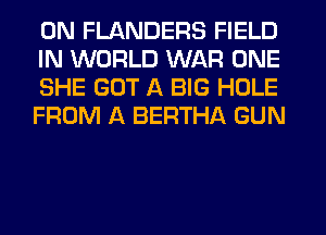 0N FLANDERS FIELD
IN WORLD WAR ONE
SHE GOT A BIG HOLE
FROM A BERTHA GUN