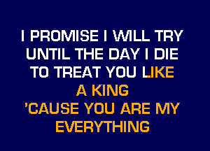 I PROMISE I INILL TRY
UNTIL THE DAY I DIE
T0 TREAT YOU LIKE

A KING

'CAUSE YOU ARE MY

EVERYTHING