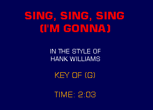 IN THE STYLE OF
HANK WILLIAMS

KEY OF ((31

TIME 2 03