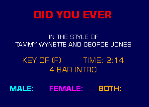 IN THE STYLE UF
TAMMY WYNEWE AND GEORGE JONES

KEY OF EFJ TIME12114
4BAR INTRO

MALEi BEITHi