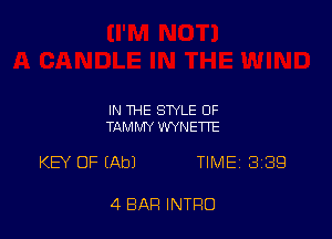 IN THE STYLE OF
TAMMY WYNETTE

KEY OF (Ab) TlMEj BBQ

4 BAR INTRO