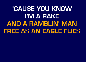 'CAUSE YOU KNOW
I'M A RAKE
AND A RAMBLIN' MAN
FREE AS AN EAGLE FLIES