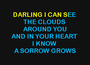 DARLING I CAN SEE
THECLOUDS
AROUND YOU

AND IN YOUR HEART

IKNOW

ASORROW GROWS