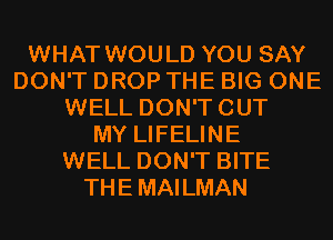 WHAT WOULD YOU SAY
DON'T DROP THE BIG ONE
WELL DON'TCUT
MY LIFELINE
WELL DON'T BITE
THEMAILMAN