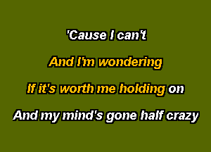 'Cause I can't
And I'm wondering

If it's worth me holding on

And my mind's gone half crazy