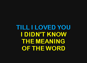 TILL I LOVED YOU

I DIDN'T KNOW
THEMEANING
OF THEWORD