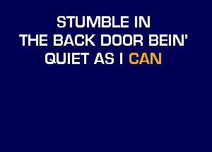 STUMBLE IN
THE BACK DOOR BEIN'
QUIET AS I CAN