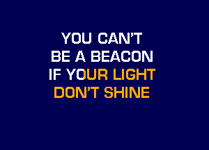 YOU CAN'T
BE A BEACON
IF YOUR LIGHT

DON'T SHINE