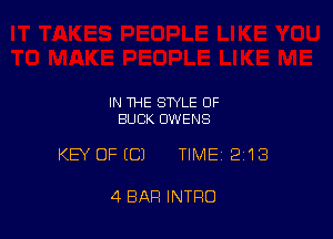 IN THE STYLE OF
BUCK OWENS

KEY OFECJ TIMEI 213

4 BAR INTRO