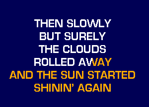 THEN SLOWLY
BUT SURELY
THE CLOUDS
ROLLED AWAY
AND THE SUN STARTED
SHINIM AGAIN