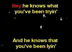 Hey he knows what
, you've been tryin'
II,

I ' L .

And he knows that
you'Ve been lyin'