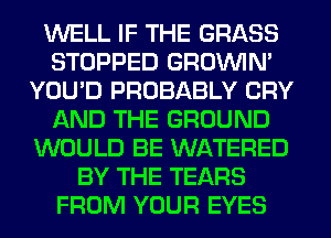 WELL IF THE GRASS
STOPPED GROWN
YOU'D PROBABLY CRY
AND THE GROUND
WOULD BE WATERED
BY THE TEARS
FROM YOUR EYES
