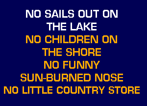 N0 SAILS OUT ON
THE LAKE

N0 CHILDREN ON
THE SHORE
N0 FUNNY

SUN-BURNED NOSE
N0 LITTLE COUNTRY STORE
