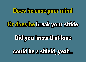 Does he ease your mind

Or does he break your stride

Did you know that love

could be a shield, yeah..