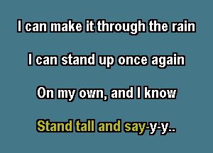 I can make it through the rain
I can stand up once again

On my own, and I know

Stand tall and say-y-y..